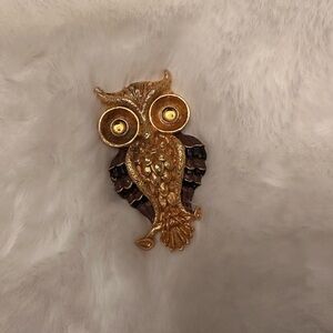 Vintage Gold and Brown Owl Pendant